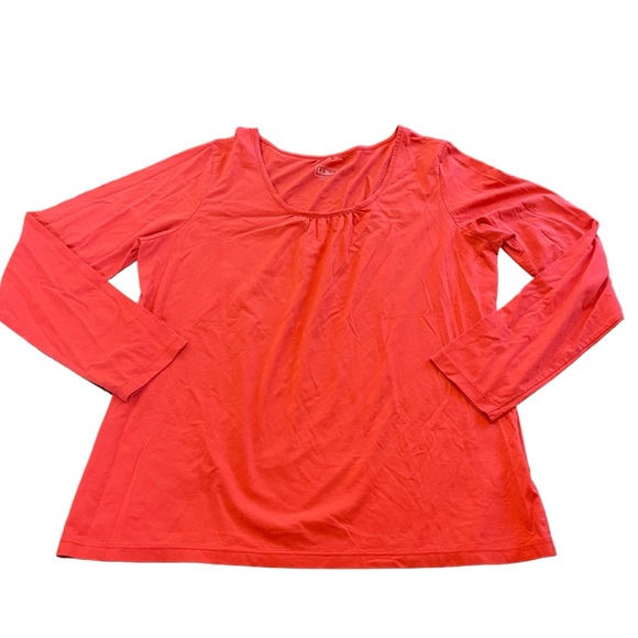 L.L. Bean Tops - LL BEAN Women’s Large Red Coral Long Sleeve Basic Everyday Shirt Blouse Solid